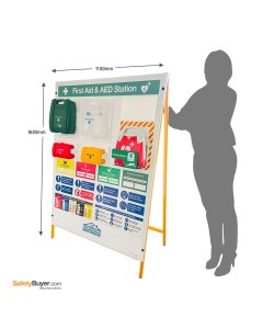 Free-Standing First Aid Point with AED Defibrillator & Site Safety Information