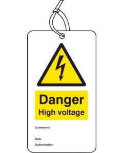Danger High Voltage Double Sided Safety Tags - Pack of 10 | 80mm x 150mm | Matt PVC